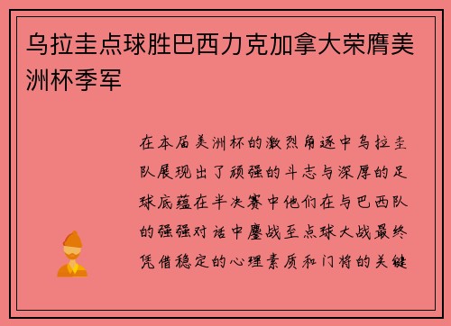乌拉圭点球胜巴西力克加拿大荣膺美洲杯季军